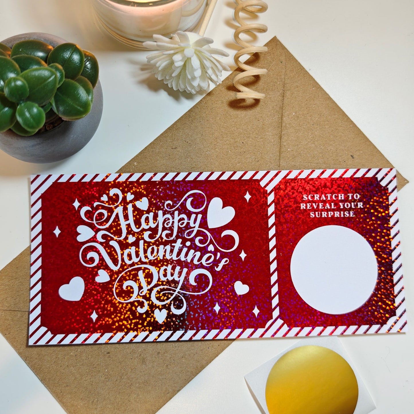 Personalised Valentine Scratch Ticket – Foil Surprise Reveal - Red Glitter Foil Ticket - Printarelle