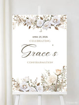Personalised White Rose Confirmation Welcome Sign - Party Decor - Printarelle