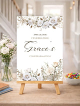 Personalised White Rose Confirmation Welcome Sign - Party Decor - Printarelle