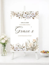 Personalised White Rose Confirmation Welcome Sign - Party Decor - Printarelle