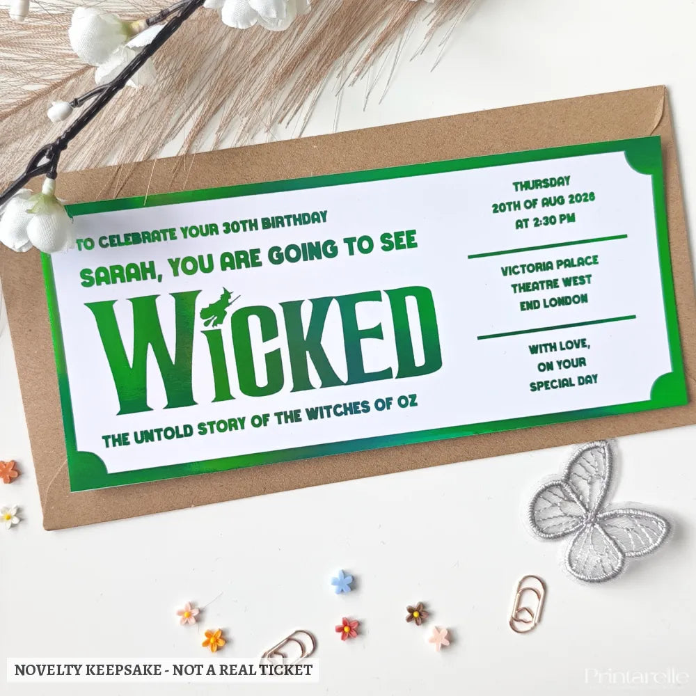Personalised Wicked Theatre Ticket Gift | Birthday & Special Occasions - personalised wicked theatre, wicked theatre