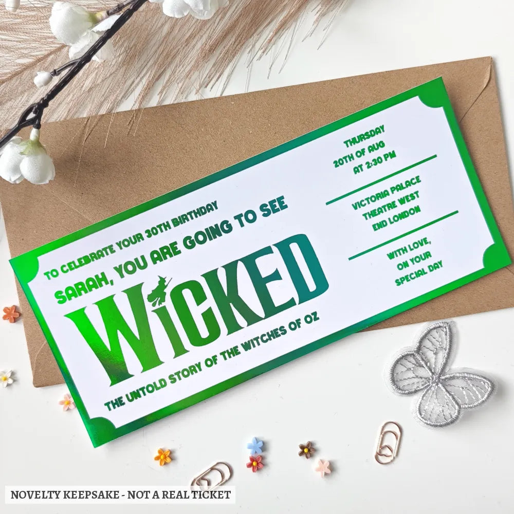 Personalised Wicked Theatre Ticket Gift | Birthday & Special Occasions - personalised wicked theatre, wicked theatre