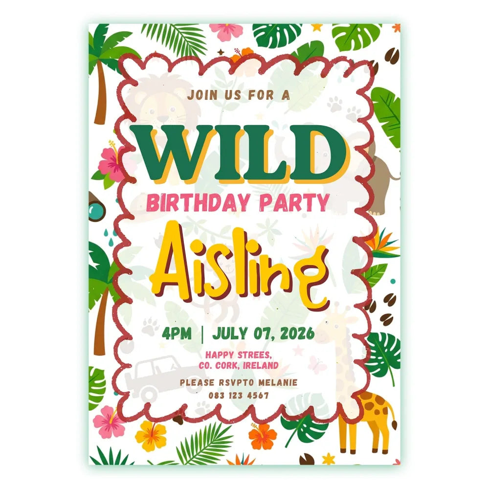 Personalised Wild Jungle Birthday Party Invitation - wild jungle, wild jungle birthday, birthday party, jungle