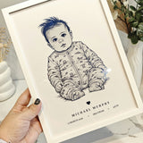 Personalized A4 Blue Foiled Print - Custom Baby Line Art Portrait - Personalized Prints - Printarelle