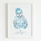 Personalized A4 Blue Foiled Print - Custom Baby Line Art Portrait - Personalized Prints - Printarelle