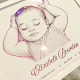 Personalized A4 Pink Foiled Print - Custom Baby Girl Line Art Portrait - Personalized Prints - Printarelle