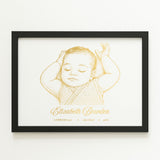 Personalized A4 Pink Foiled Print - Custom Baby Girl Line Art Portrait - Personalized Prints - Printarelle