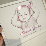 Personalized A4 Pink Foiled Print - Custom Baby Girl Line Art Portrait - Personalized Prints - Printarelle