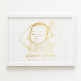 Personalized A4 Pink Foiled Print - Custom Baby Girl Line Art Portrait - Personalized Prints - Printarelle