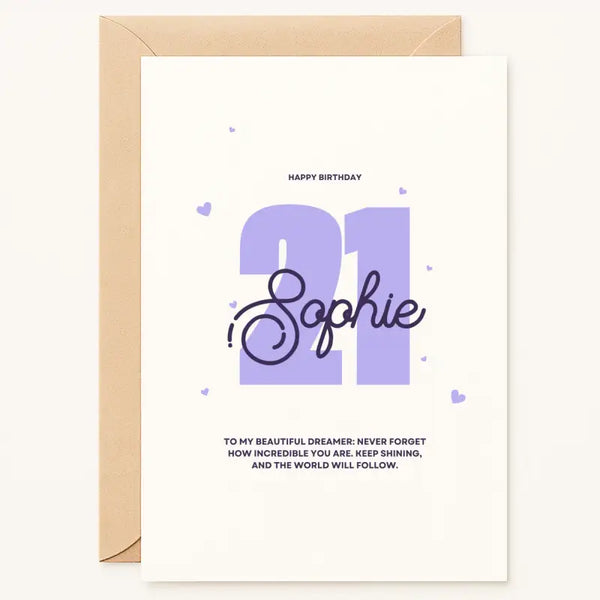 Personalized Custom Age Birthday Card | Any Name & Milestone | "Beautiful Dreamer" A6/A5 - Printarelle