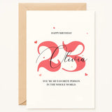  Personalized Custom Age Birthday Card | Any Name & "Favorite Person" | Red & Black Design A6/A5 - Printarelle