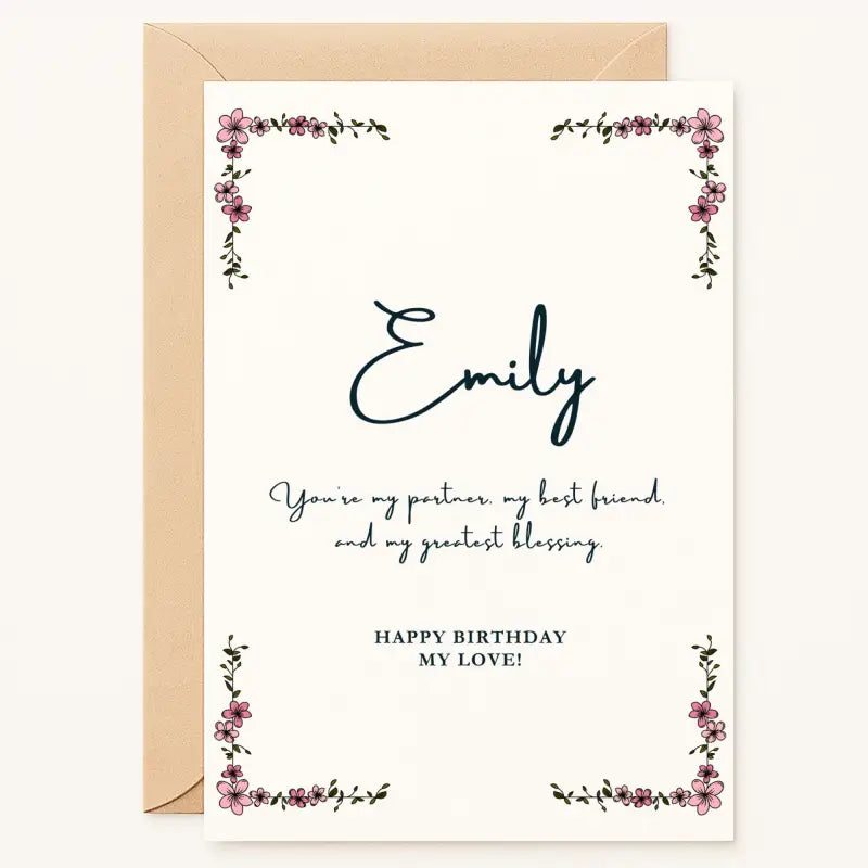 Personalized Floral Corner Birthday Card – Custom Name, A6/A5 | Handmade in Ireland by Printarelle