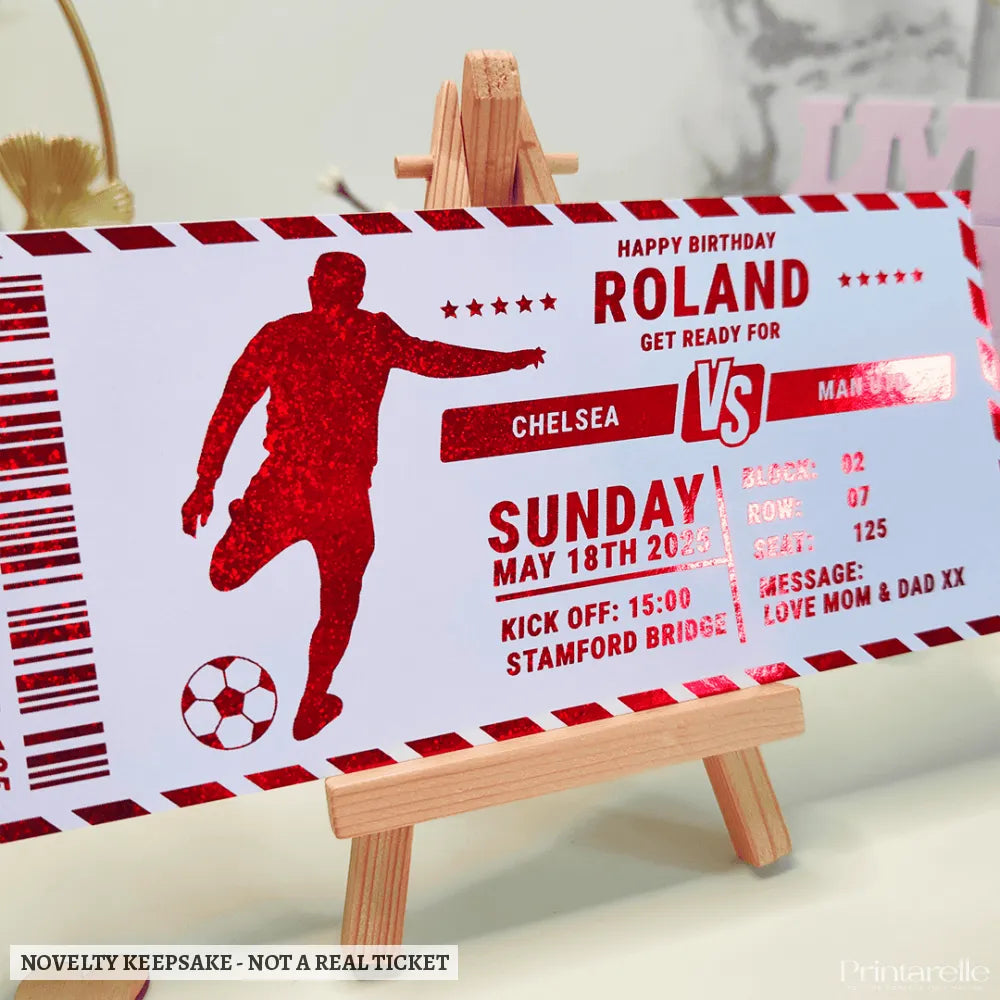 Personalized Foil Football Ticket – Custom Match Day Gift - foil football ticket, personalized foil football, custom