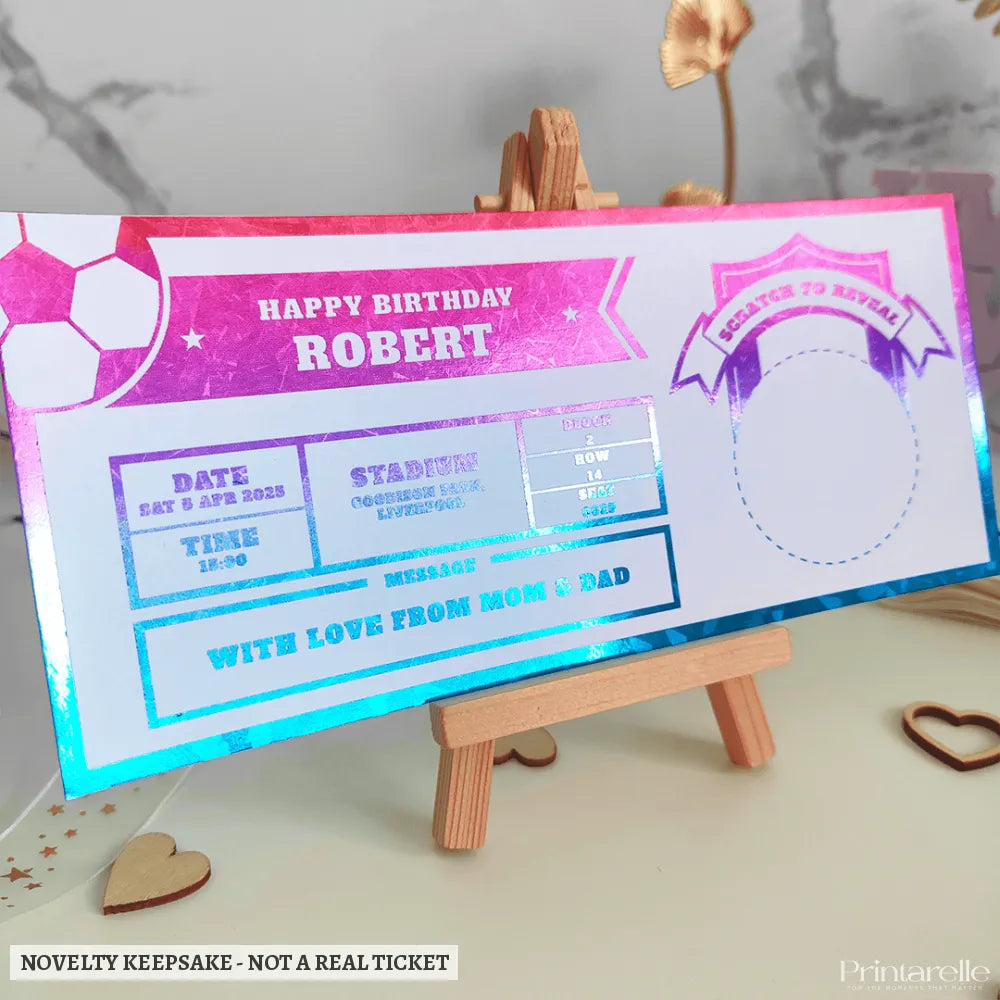 Personalized Foil Football Ticket | Scratch-Off Match Day Gift - football match ticket, personalized foil football,