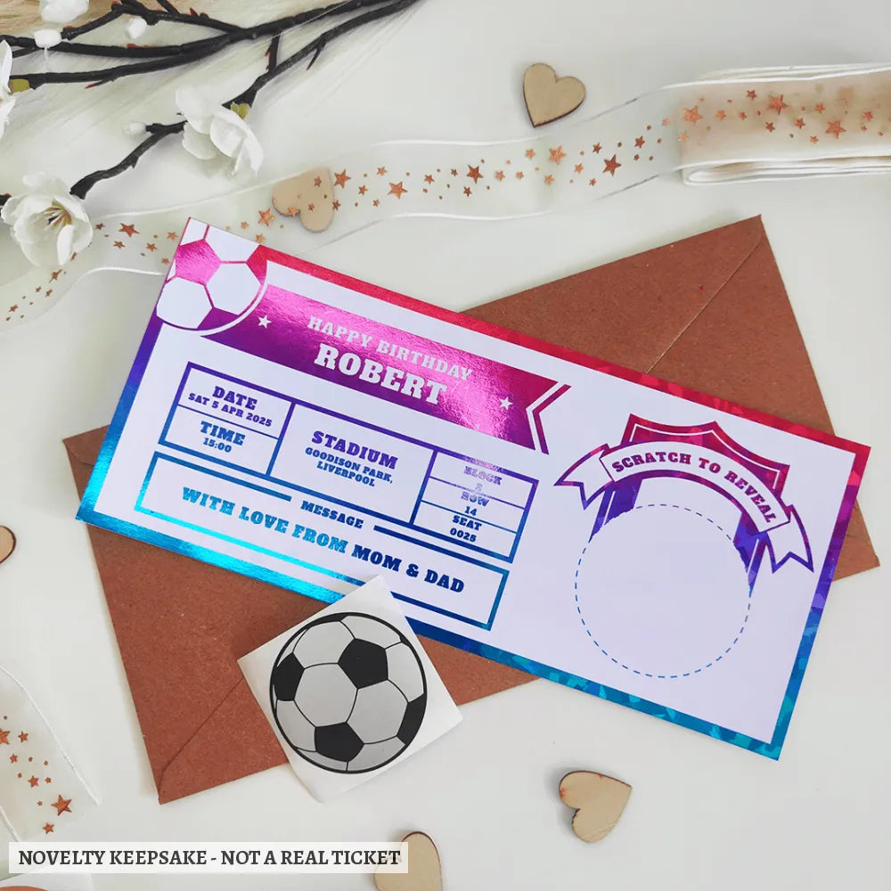 Personalized Foil Football Ticket | Scratch-Off Match Day Gift - football match ticket, personalized foil football,