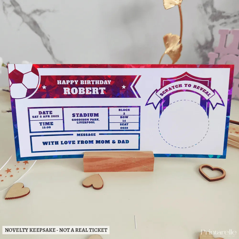 Personalized Foil Football Ticket | Scratch-Off Match Day Gift - football match ticket, personalized foil football,