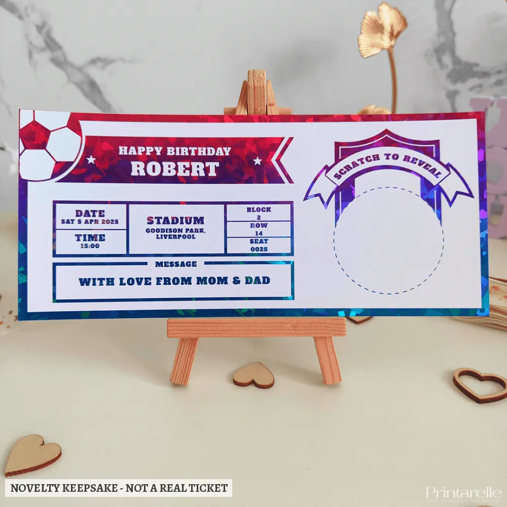 Personalized Foil Football Ticket | Scratch-Off Match Day Gift - football match ticket, personalized foil football,