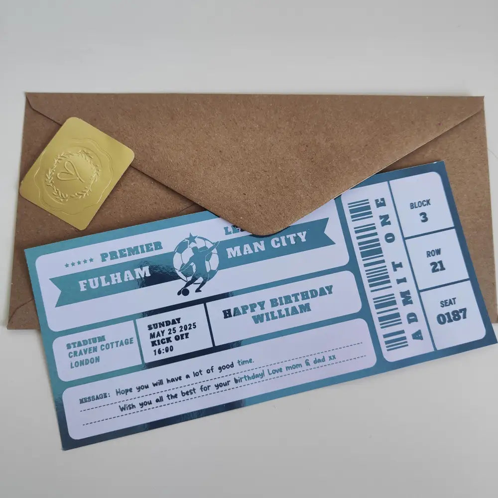 Personalized Foil Football Ticket – A Unique Keepsake for Soccer Fans - Foil Ticket
