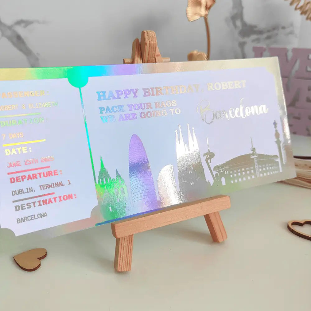 Personalized Foil Trip Reveal Ticket | Barcelona Travel Gift - Foil Ticket