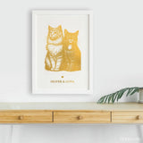 Personalized Gold Foiled Multi-Pet Print - Custom Two Cats Portrait - Personalized Prints - Printarelle