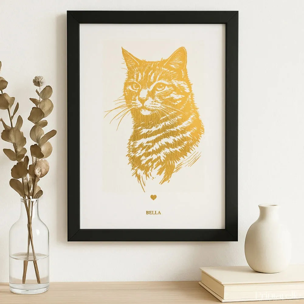 Personalized Gold Foiled Pet Print - Custom Cat & Dog Portrait - Personalized Prints - Printarelle