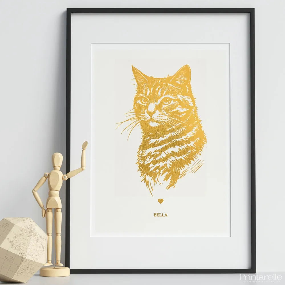 Personalized Gold Foiled Pet Print - Custom Cat & Dog Portrait - Personalized Prints - Printarelle