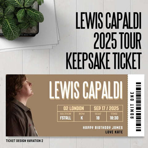 Personalized Lewis Capaldi Concert Ticket – Custom Keepsake - Variation 2 / 300gsm Cardstock - Laminated Ticket