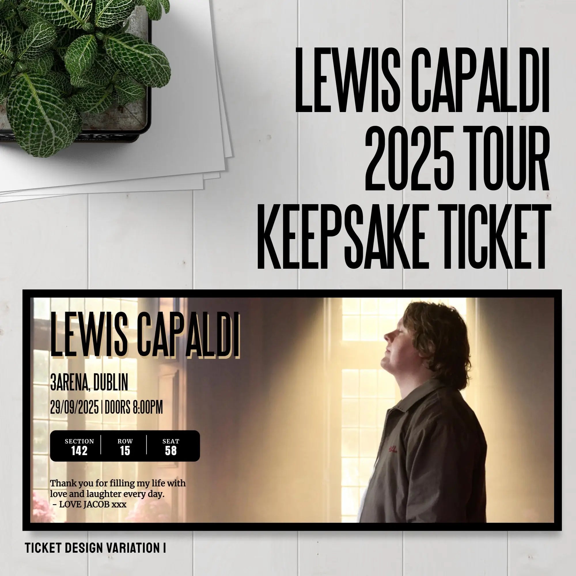 Personalized Lewis Capaldi Concert Ticket – Custom Keepsake - Variation 1 / 300gsm Cardstock - Laminated Ticket