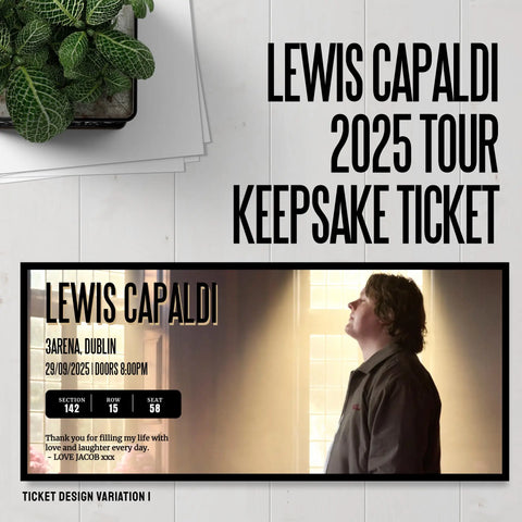 Personalized Lewis Capaldi Concert Ticket – Custom Keepsake - Variation 1 / 300gsm Cardstock - Laminated Ticket