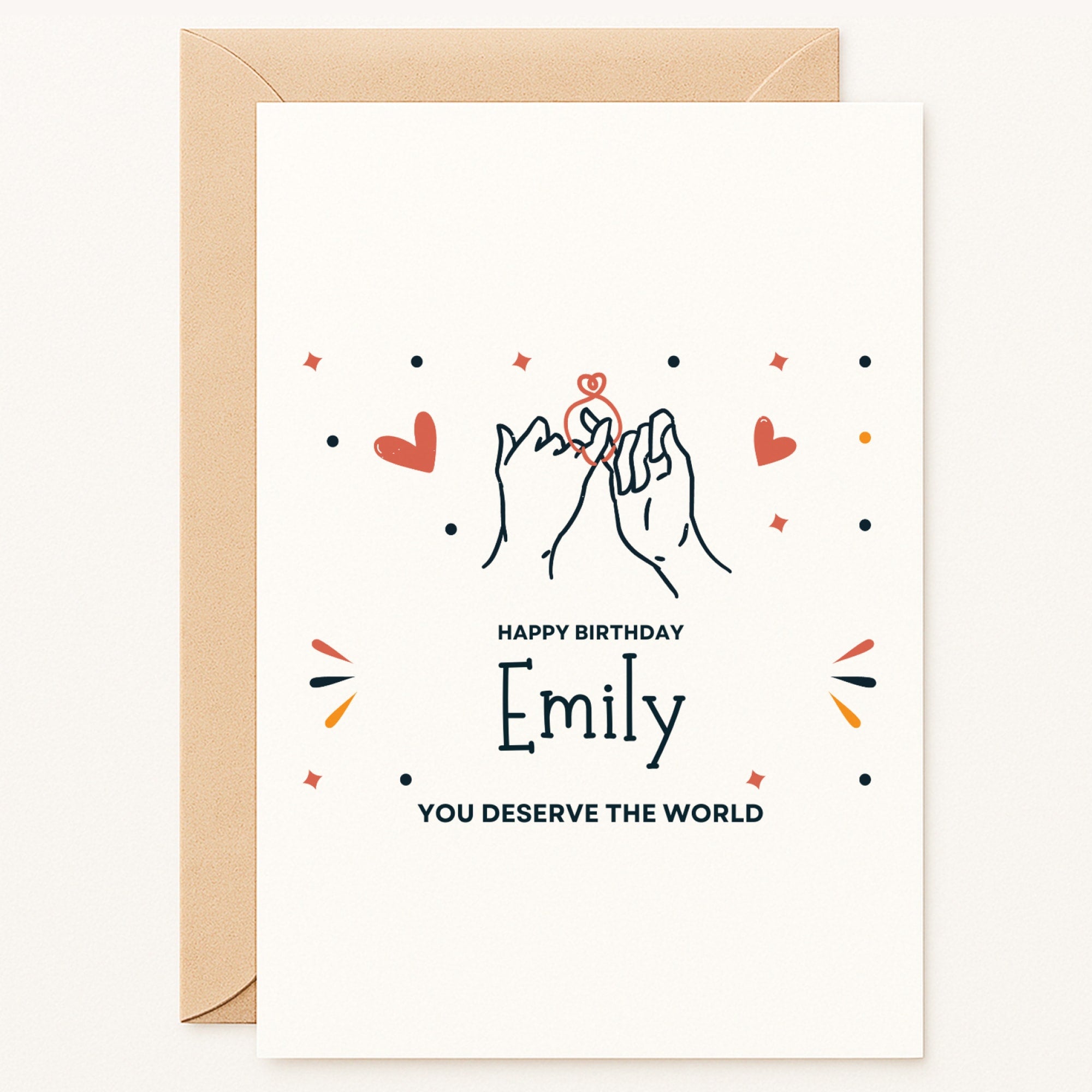 Personalized Pinky Promise Birthday Card | Custom Name & "You Deserve The World" | A6/A5 - Printarelle
