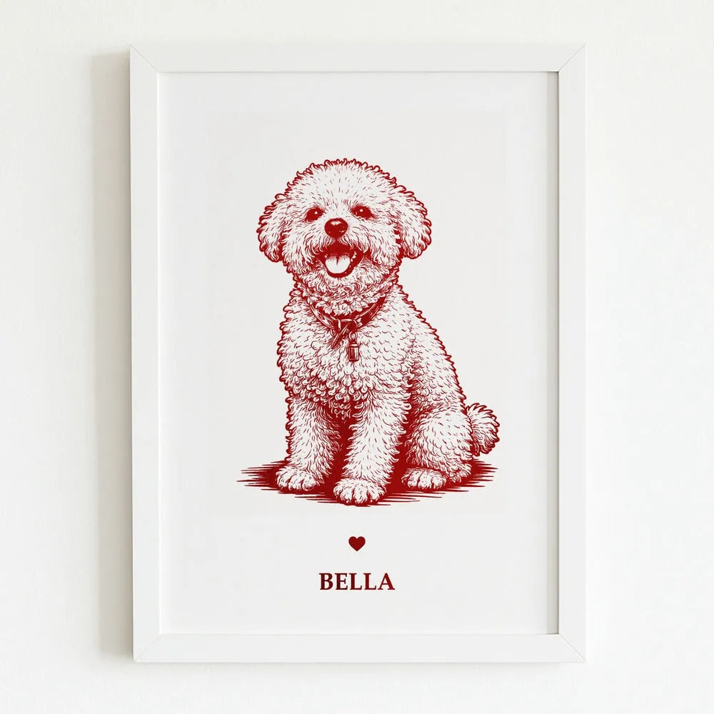 Personalized Red Foiled Pet Print - Custom Dog Portrait - Personalized Prints - Printarelle