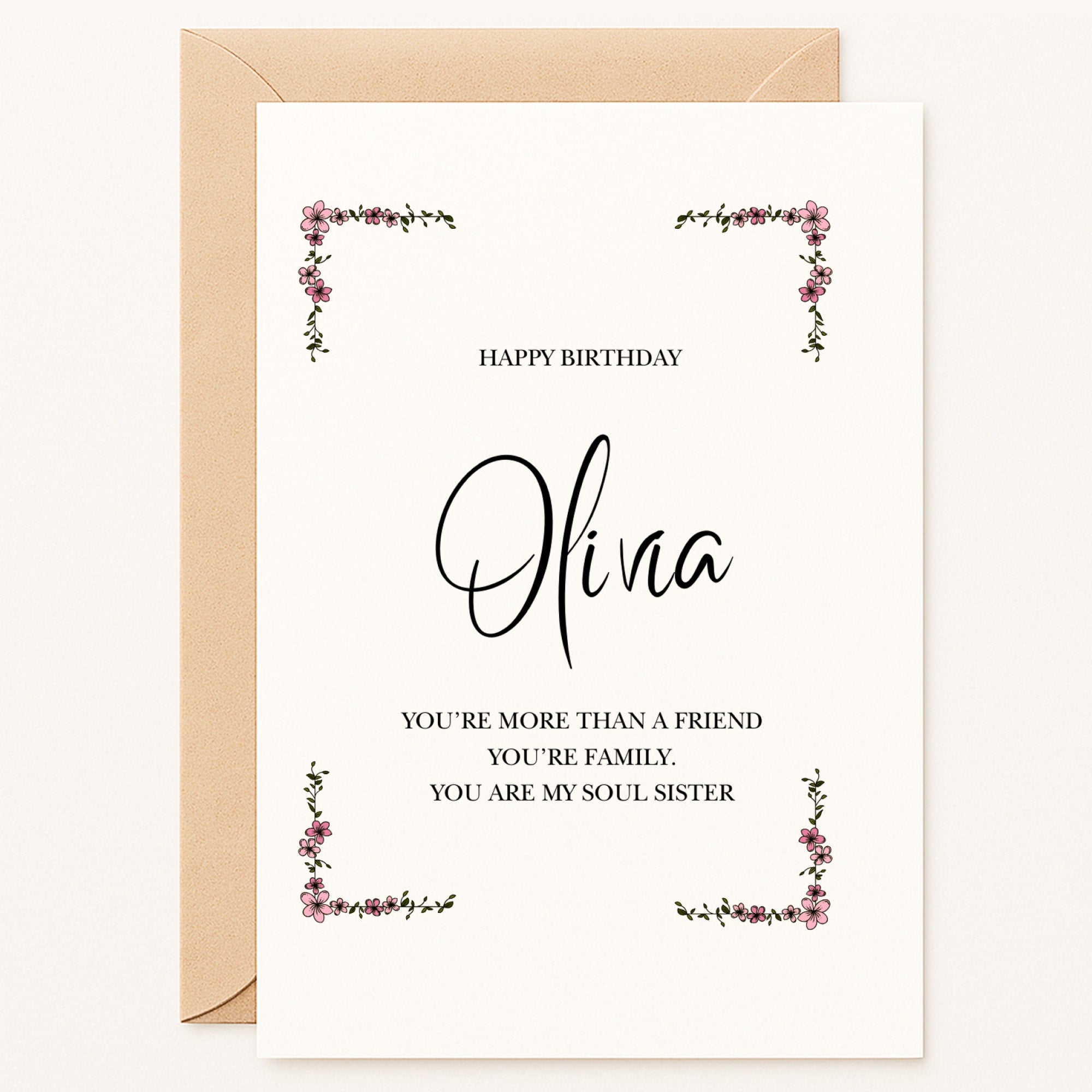 Celebrate your soul sister with a beautiful personalized birthday card from Printarelle! Featuring a lovely floral frame design, customize with any name and your own heartfelt message. Available in A6 or A5. Shop now.