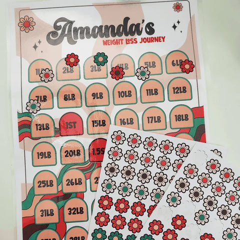 Personalized Weight Loss Journey Chart with Flower Stickers - Weight Loss Chart