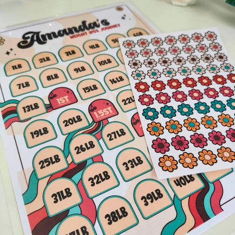 Personalized Weight Loss Journey Chart with Flower Stickers - Weight Loss Chart