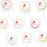 Pink angel christening personalised lollipop favour wrapped in clear cellophane with cartoon angel design