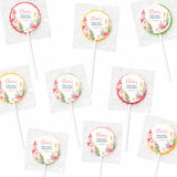 Personalised pink church fruit lollipops in pink and yellow wrapped in clear cellophane for communion favours