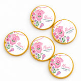 Pink onesie christening personalised chocolate coins with pink floral milk chocolate and gold foil edges for christening
