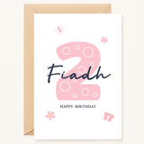 personalised 2nd birthday card with pink number butterflies and name for girl