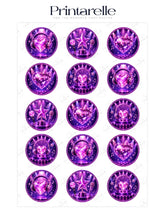 Purple glittery edible cupcake toppers with pop star disco designs including hearts stars microphones and notes