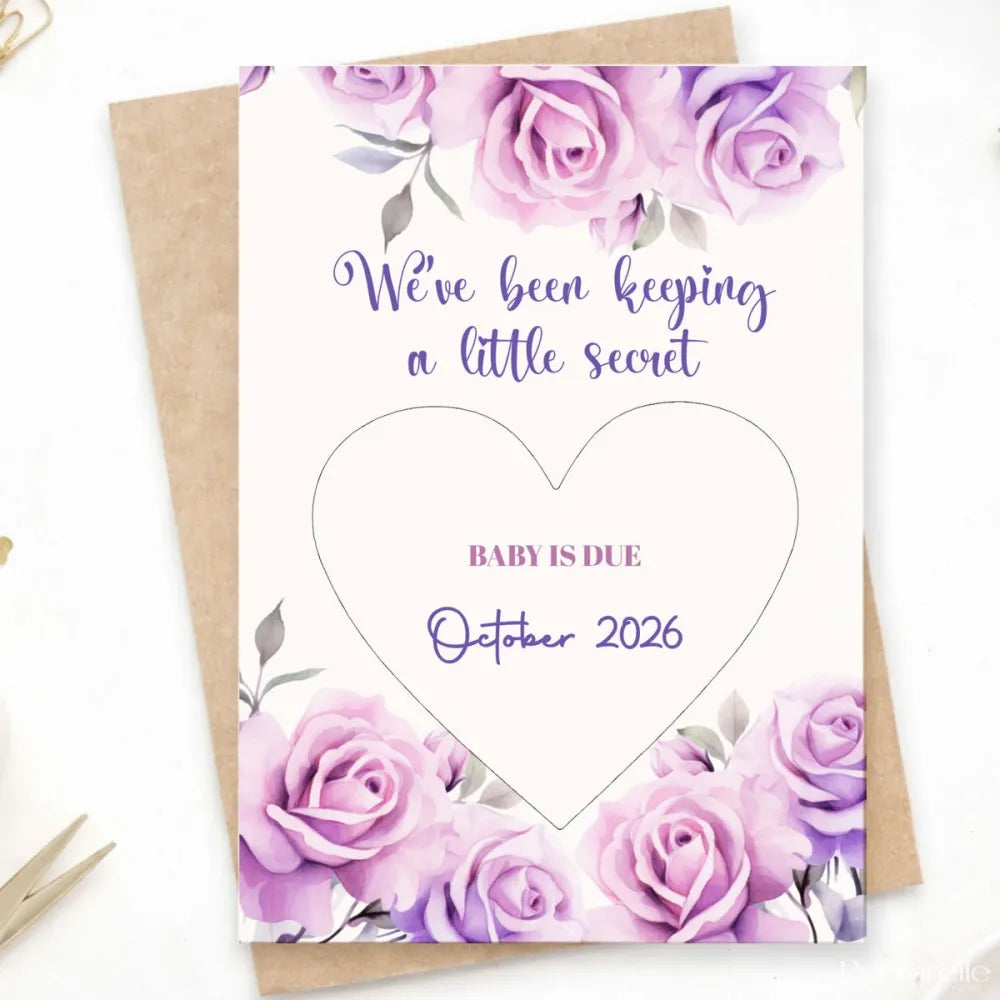 Pregnancy Announcement Scratch Card – Little Secret Due Date - Greeting Card - Printarelle