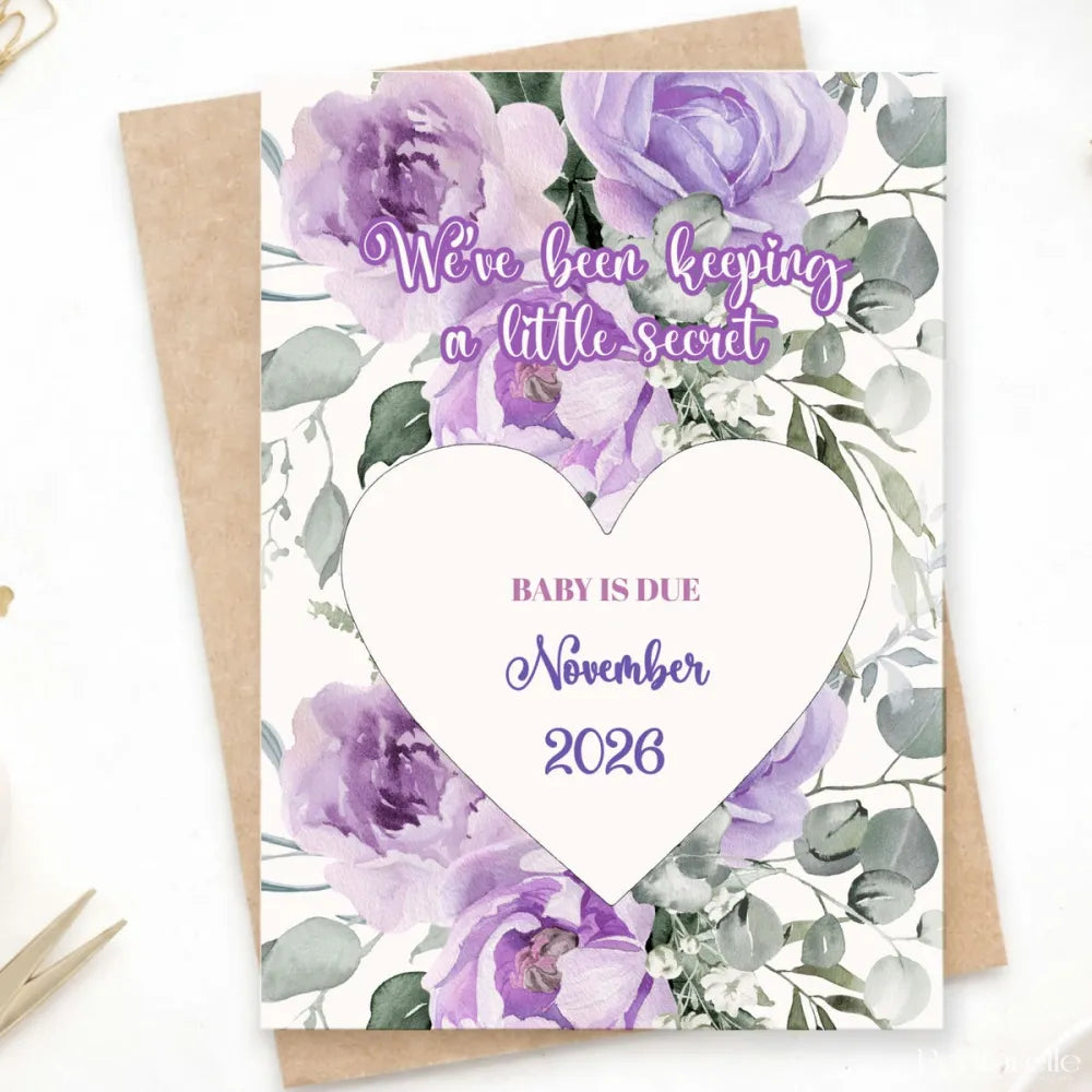 Pregnancy Announcement Scratch Card – Little Secret Due Date - Greeting Card - Printarelle