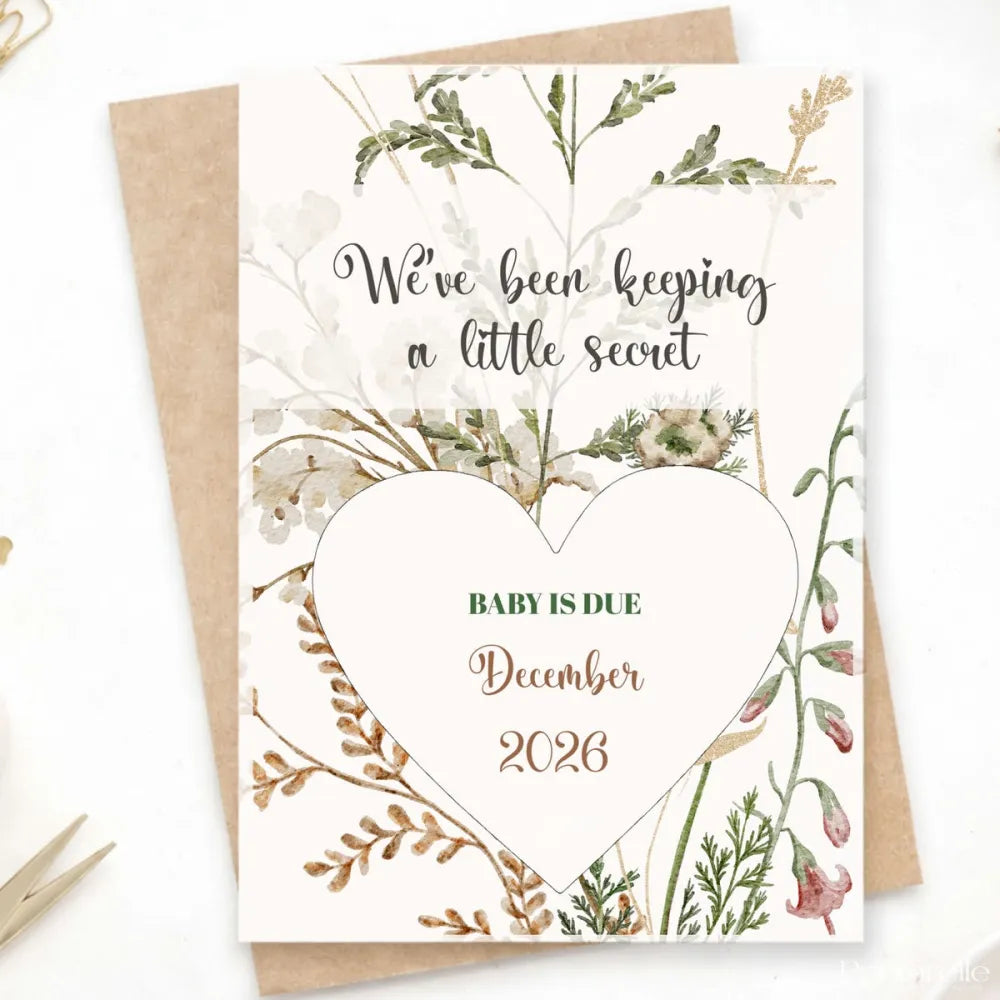 Pregnancy Announcement Scratch Card – Secret Due Date - Greeting Card - Printarelle