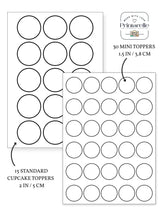 Printable merry christmas cupcake toppers in black outline on white icing sheet with 15 standard and 30 mini sizes