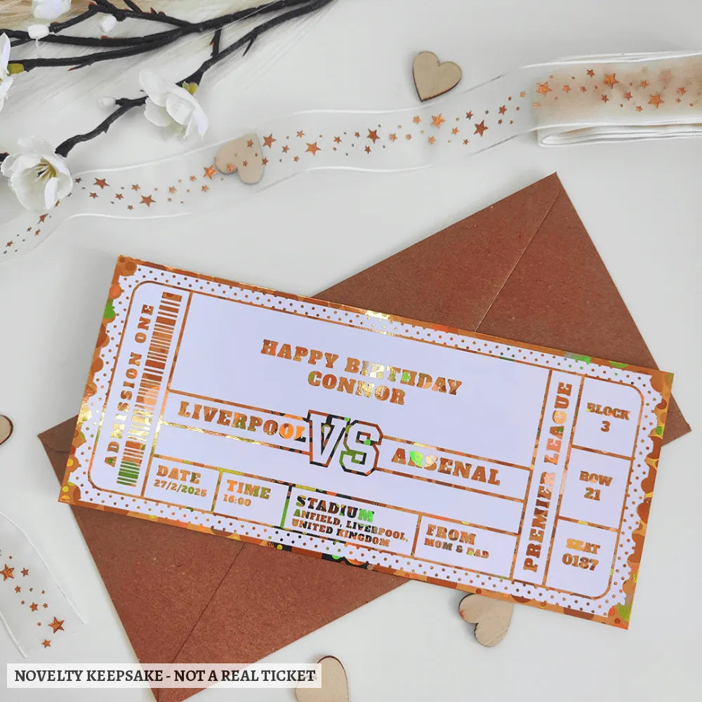 Premier League Match Day Ticket Gift - personalized foil football, foil football ticket, football match ticket,