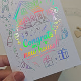 New Home Congratulations Foil Card – Gold or Silver Holographic