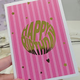 Happy Birthday Foil Card – Pink and Gold Striped