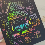 New Home Congratulations Card – Black Rainbow Foil