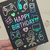 Gamer Birthday Card – Black Holographic Foil