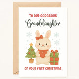 Granddaughter First Christmas Card | Cute Bunny Design - Greeting Card