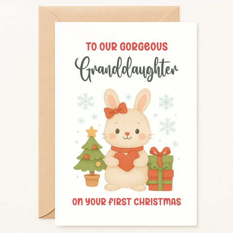 Granddaughter First Christmas Card | Cute Bunny Design